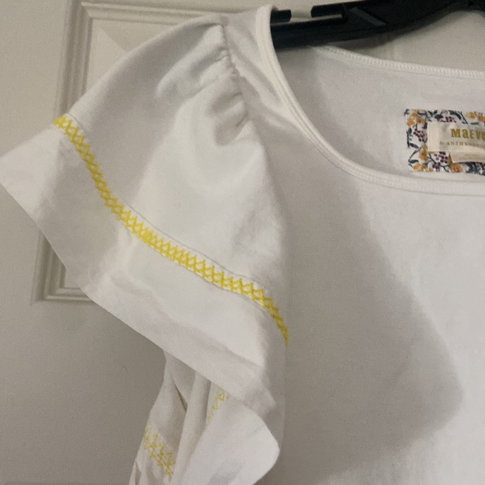 Anthropologie White Flutter Sleeve Top - Picture 2 of 2